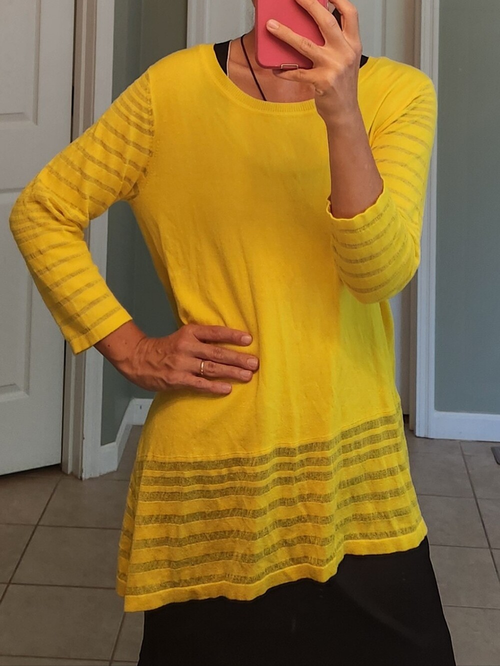 Peck & Peck Bright Yellow Striped Crewneck Sweater